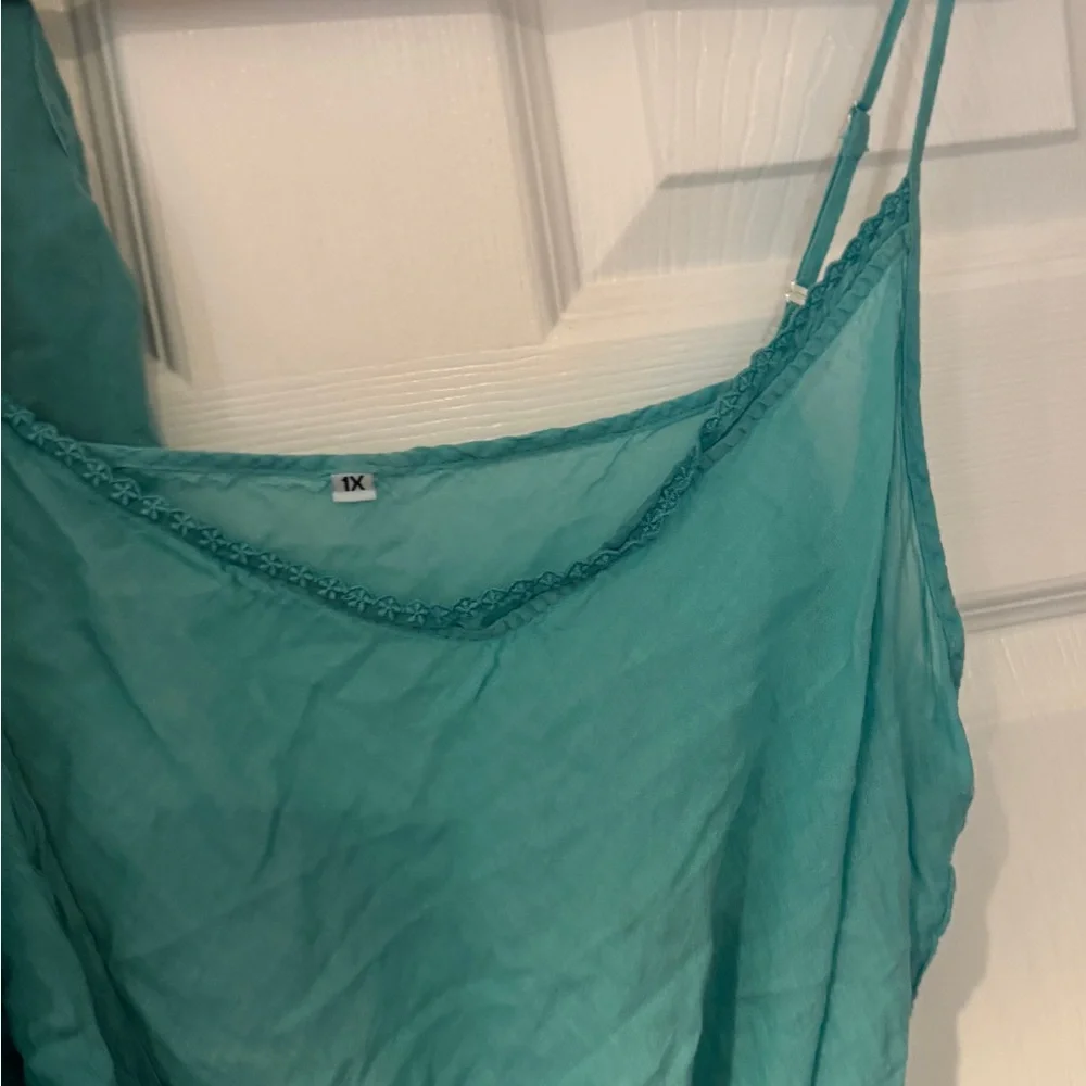 Johnny Was Teal Long Sleeve Dress - 3 Piece (slip, dress, over top) - Picture 3 of 4